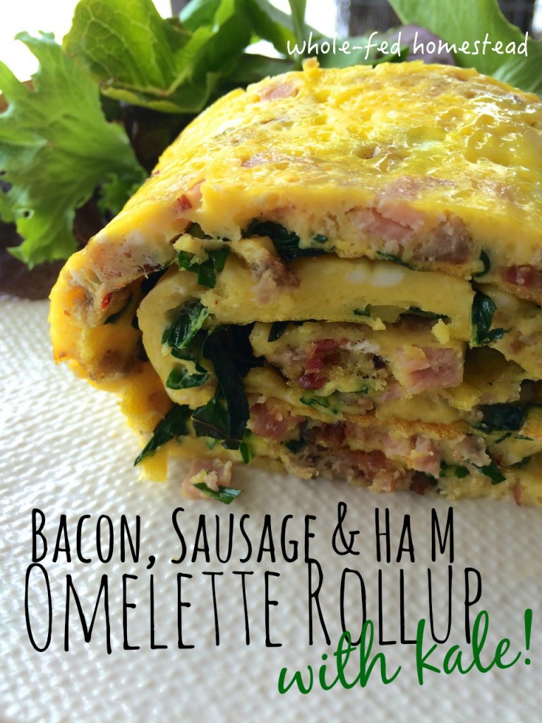bacon sausage ham kale omelette rollup